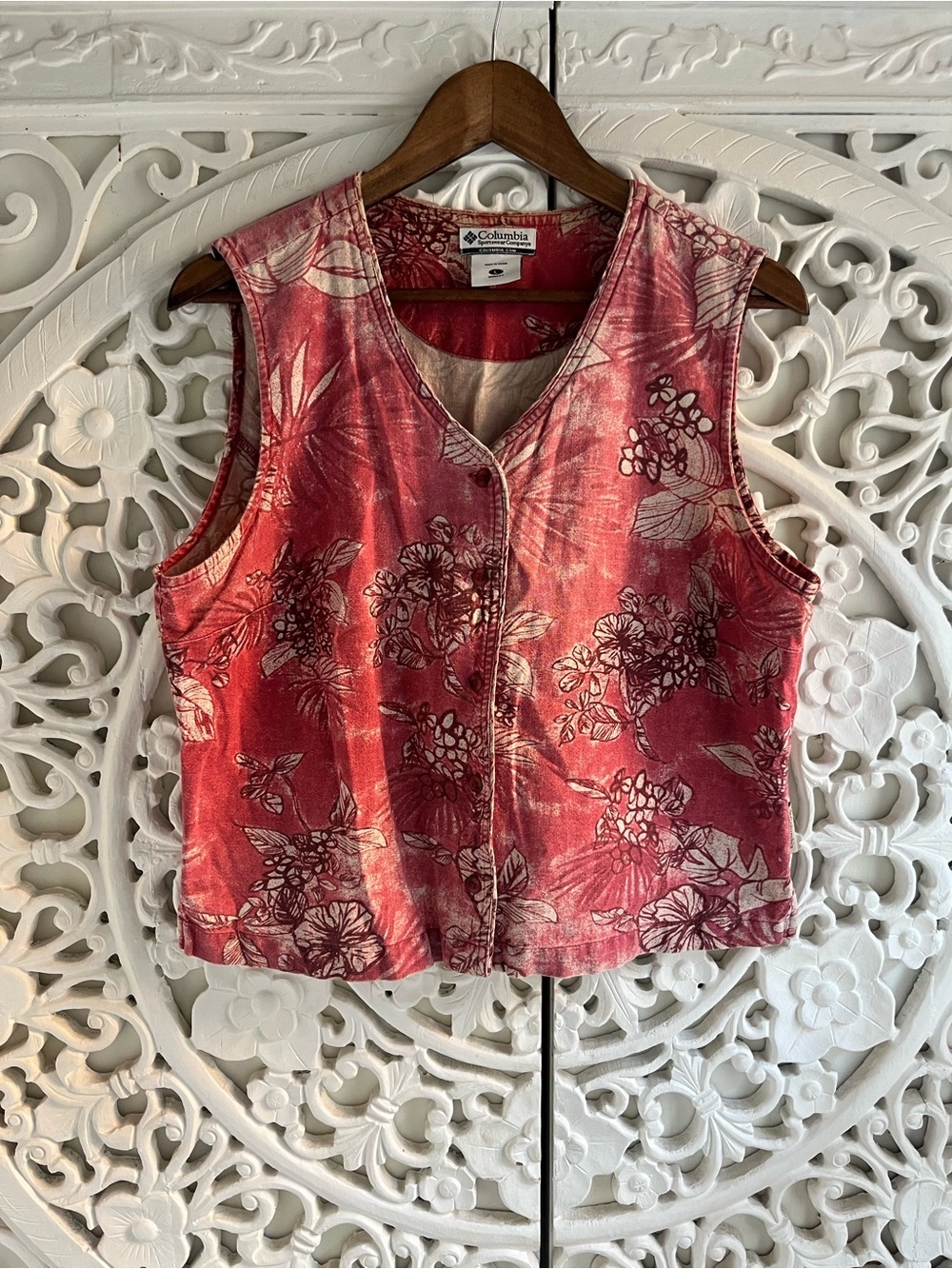 Columbia Linen Blend Floral Tank Top Women’s Large Pink Tropical Sleeveless
